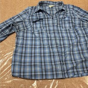 St. John's Bay Blue and White Plaid Button-Down Shirt